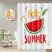 Summer Shower Curtain for Bathroom Hello Summer Watermelon Shower Curtain Set with Hooks Red Fruit Polyester Waterproof Fabric Shower Curtains 72x72 inches