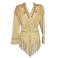 Women's Western American Cowhide Leather Hand-Made Fringe & Beaded Jacket (Free Express Shipping)