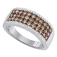 The Diamond Deal 14kt White Gold Womens Round Brown Diamond Band Ring 1.00 Cttw