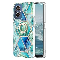 Compatible with OnePlus Nord N20 Kickstand Case, TPU IMD Personalized Green Marble Gold Plaid Slim Phone Cases Back Protective Cover Ring Holder for 1+ NordN20 5G / Oppo Reno 7Z 5G / Reno7 Lite 5G