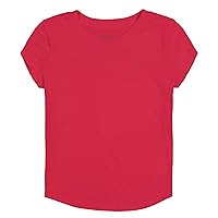 Girls' Short Sleeve V-Neck T-Shirt, Solid Cotton Blend Tee with Tagless Interior