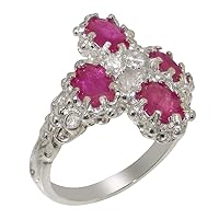 14k White Gold Natural Diamond & Ruby Womens Cluster Ring (0.04 cttw, H-I Color, I2-I3 Clarity)
