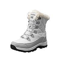 Fleece Lined Boots for Women Retro Novelty Round Toe Waterproof Warm Faux Plush Mid Heel Mid Calf Boots,JH111