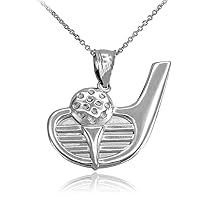 14ct White Gold Golf Club Ball Ladies Pendant Necklace (Comes With A 45 cm Chain
