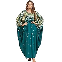 Abaya for Womens Solid Color Floral Design Bronzing Bat Sleeve Casual Loose Oversized Kaftan