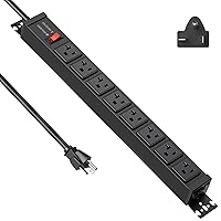 JUNNUJ 20 Amp Heavy Duty Surge Protector 4800J, Multi Angle Mount Metal Power Strip 20A, Long 8 Outlet Garage, Industrial Outlets 6-20R T-Slot with Circuit Breaker, 12 Gauge Extension Cord 6ft