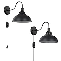 Black Gooseneck Industrial Wall Sconces E26 Base with Plug in Wall Lamp Dimmer Switch Vintage Style Wall Light Fixture for Farmhouse Bedroom Bedside Nightstand Headboard Porch Garage of 2 Set Packs