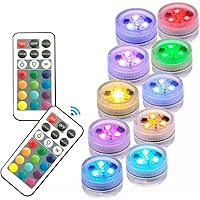 Mini Submersible LED Lights with Remote - 1.5inch Small Battery Operated Waterproof Underwater Tea Light Candle White RGB for Party Event Vase Fish Tank Hot Tub Lantern Wedding Halloween Decoration