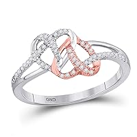 The Diamond Deal 10kt White Rose-tone Gold Womens Round Diamond Double Linked Heart Ring 1/6 Cttw