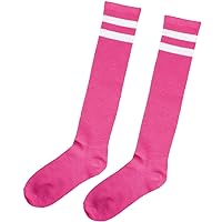 Pink Striped High Knee Socks for Women - One Size (1 Pair) - Soft and Washable Striped Socks - Perfect Costume Accessory for Cosplays, Everyday Wear, Sports & Fashion