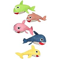 NEON Shark Family: 5pc Catnip Cat Toy Set (Baby Shark, Mommy Shark, Daddy Shark, Grandma Shark, Grandpa Shark)