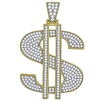Yellow tone 925 Sterling Silver Mens Round CZ Cubic Zirconia Simulated Diamond Dollar Sign Charm Pendant Necklace Jewelry for Men