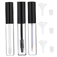 3PCS Empty Mascara Tube and Wand, Eyeliner Tube and Lip Gloss Tube Eyelash Cream Container Bottle with Mini Funnels for Castor Oil (Black)