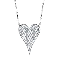 Rachel Koen Pave Diamond Heart Pendant Necklace 14K White Gold 0.43Cttw