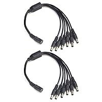 Security-01 2-Pack 1 to 6 Way DC Power Splitter Cable, Plug 5.5mm x 2.1mm for CCTV Cameras LED Light Strip and More