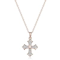 14K Rose Gold Plated Created Opal and Diamond Accent Two Tone Dainty Demi Fine Cross Pendant Necklace, 18