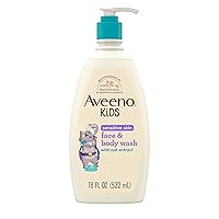 Aveeno Kids Sensitive Skin Face & Body Wash with Oat Extract, Gently Washes Away Dirt & Germs Without Drying, Tear-Free & Suitable for All Skin Tones, Hypoallergenic, 18 fl. Oz