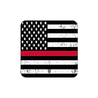Thin Red Line USA Flag Tattered Drink Coaster Set of 4 Gift for Firefighter Fire Department FD Home Kitchen Bar Barware