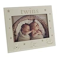 Twins - beautiful Bambino cream resin 5 x 3.5 photo frame with stars by Bambino