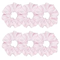 6 Pcs Satin Silk Hair Scrunchies Soft Hair Ties Fashion Hair Bands Hair Bow Ropes Hair Elastic Bracelet Ponytail Holders Hair Accessories for Women and Girls (4.5 Inch, Pale Pink)