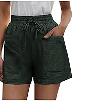 High Waist Cotton Linen Shorts for Womens Summer Comfy Drawstring Wide Leg Shorts Lounge Loose Beach Shorts for Vacation