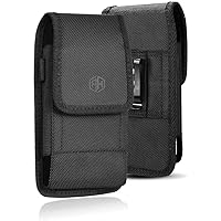 AH Military Grade Phone Pouch Cell Phone Carrier Holster Men Cell Phone Belt Holder, Compatible w/ [iPhone iPhone 12 Mini SE 5 5S 5C Samsung J1 J3 LG K7 K10 & More] fits Defender/Thick Heavy Duty Case
