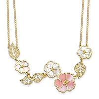 14k PinkGold and White Simulated Mother of Pearl Flowerw Leaf 2strand 18 Inch Necklace Measures 18mm Wide Jewelry for Women