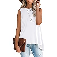 MAKARTHY Women's Cotton Sleeveless Crew Neck Tunic Tank High Low Top Blouse Loose Fit