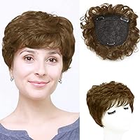 Natural Curly Hair Topper Replacement Hair Piece 13x13cm Short Human Hair Topper Clip in Wavy Hair Topper for Women with Thinning Hair/Loss Hair Light Brown Color