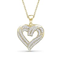 JEWELEXCESS Sterling Silver (.925) or 14K Gold over Silver Heart Necklace with 1.00 Carat White Diamonds | Jewelry for Women with Round & Baguette White Diamonds & 18 inch Rope Chain with Spring Clasp