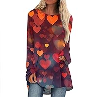 Women's Crew Neck Sweatshirts Fashion Valentine's Day Print Long Sleeve Medium Length Top Blouse Sweatshirt, S-3XL