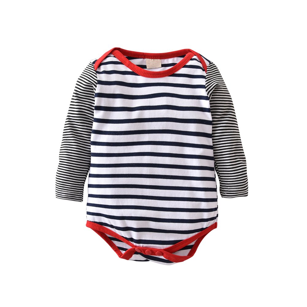 3Pcs Baby Boys Long Sleeve Stripe Romper Overalls Clothing Set with Hat