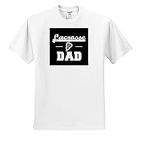 3dRose Stamp City - Typography - Lacrosse Dad with a Stick. White Lettering on Black Background. - Adult T-Shirt XL (ts_324990)