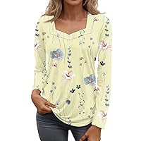 Women's Square Neck Long Sleeve T-Shirt Printed Casual Breathable Shirt Sports Pullover Plus Size S-3XL
