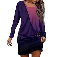 Dresses for Women Print Fashion Loose Crewneck Sweatshirt Stacked Patchworkear Outdoor Long Sleeve Dress
