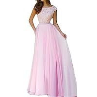Women's A Line Long Chiffon Crystal Pink Formal Evening Dresses 2016