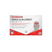 Sinus & Allergy Relief PE Tablets, Maximum Strength- 24 Count | Antihistamine and Nasal Decongestant | 4 Hour Allergy Medication | Allergy and Congestion Relief