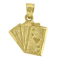 10k Gold Textured Mens Ace Of Love Hearts Cards Height 17.7mm X Width 13.4mm Gambling Charm Pendant Necklace Jewelry Gifts for Men