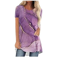 T Shirts for Women Trendy Gradient Color Printed Summer Short Sleeve Round Neck Pullover Casual Loose Blouse Tops