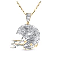 10K Yellow Gold Mens Diamond Football Helmet Necklace Pendant 3/4 Ctw.