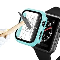 Case Compatible with Apple Watch 38mm 42mm 40m 44mm, All Around Hard PC Protective Case Cover with HD Tempered Glass Screen Protector 2-in-1 for iwatch Series 5/4 / 3 (38mm, Mint Green)