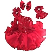 Toddler Girls Cupcake Pageant Dress Infant One Shoulder Ball Gown for Pageant Birthday