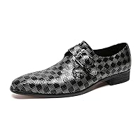 Comfort Plain Toe Genuine Leather Plaid Monk-Strap Loafer Fashion Slip-on Dress Formal Shoes for Men