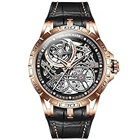 OUPINKE Skeleton Men's Watches Automatic Mechanical Luxury Watch Sapphire Crystal Leather Strap Waterproof Luminous High Quality Dress Watch