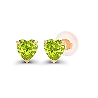 Solid 14K Gold 4mm Heart Genuine Birthstone Stud Earrings For Women | Hypoallergenic Studs | Natural or Created Gemstone Stud Earrings For Women and Girls