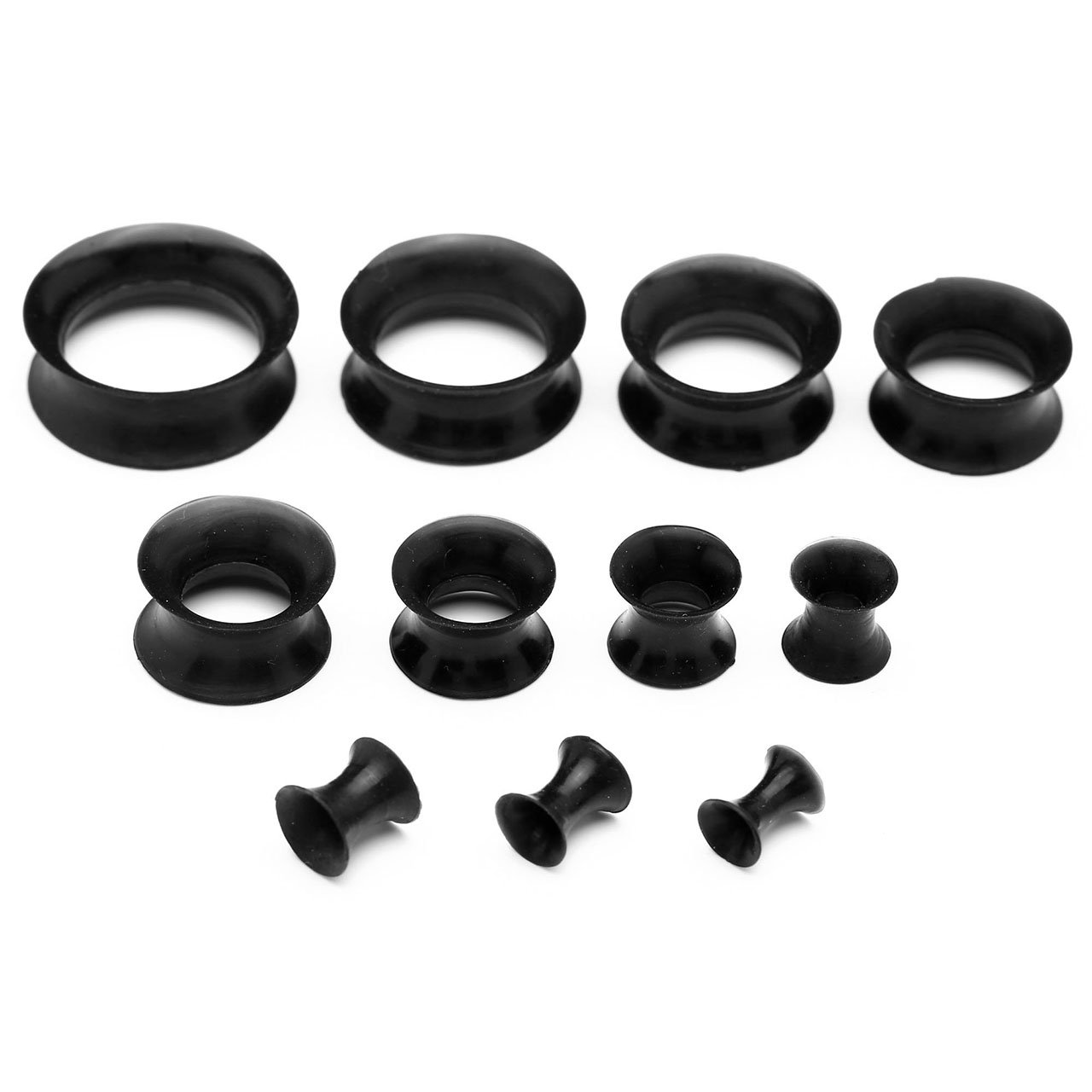 PiercingJ 22pcs 8G-3/4 Ultra Thin Silicone Double Flared Flexible Tunnel Ear Stretching Plug Gauge Kit - 11 Pairs