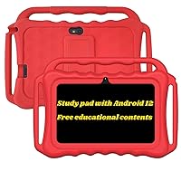 Portable Kids Tablet,Study pad, 7inch,4GB (2G+2Gexpansion) RAM+32GB ROM Storage, Android12,HD IPS Display, Huge Battery, Preinstalled Educate Apps with Teacher Approval,USB Charging (Red)