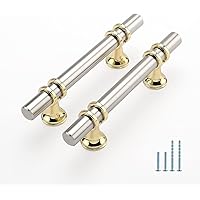 Haliwu 10 Pack Brushed Nickel Cabinet Pulls, Barrel Cabinet Handles Gold Kitchen Hardware Pulls, 3 inch Hole to Hole Center