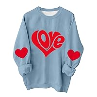 Heart Shirts for Women, Women's Casual Fashion Valentine's Day Love Printed Long Sleeved Pullover Casual Sports Shirt