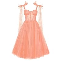 Women's Sweetheart Prom Dress Wedding Guest Glitter Tulle Party Formal Dresses Mid Length